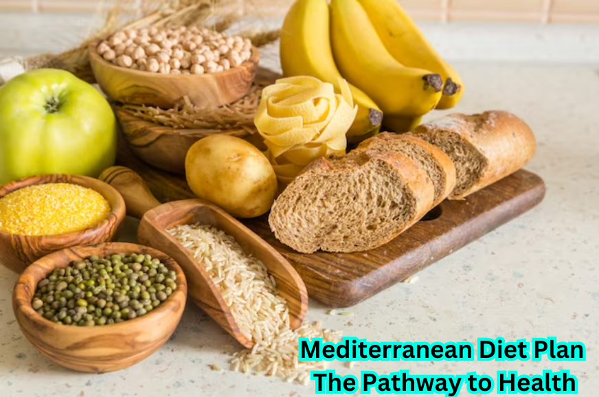 "A bountiful spread of Mediterranean Diet delights: colorful fruits, fresh vegetables, and heart-healthy olive oil."